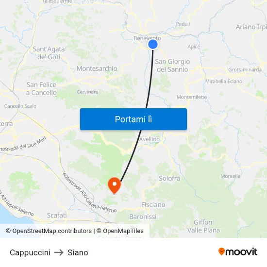 Cappuccini to Siano map