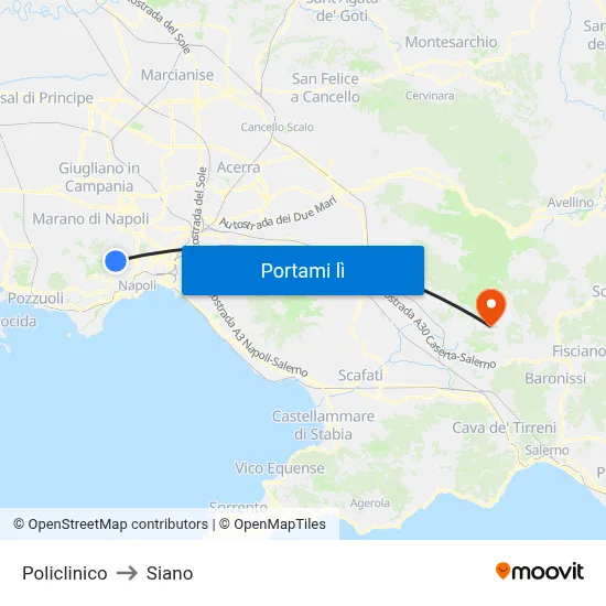 Policlinico to Siano map