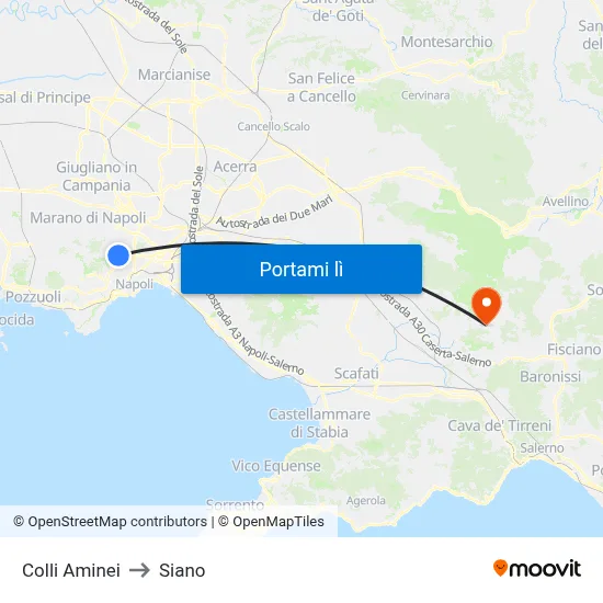 Colli Aminei to Siano map