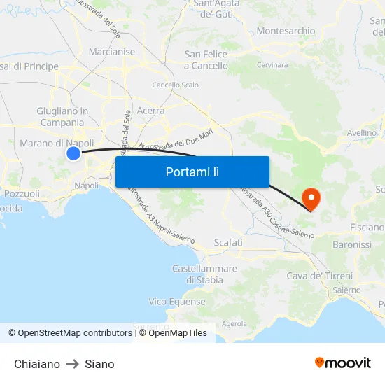 Chiaiano to Siano map