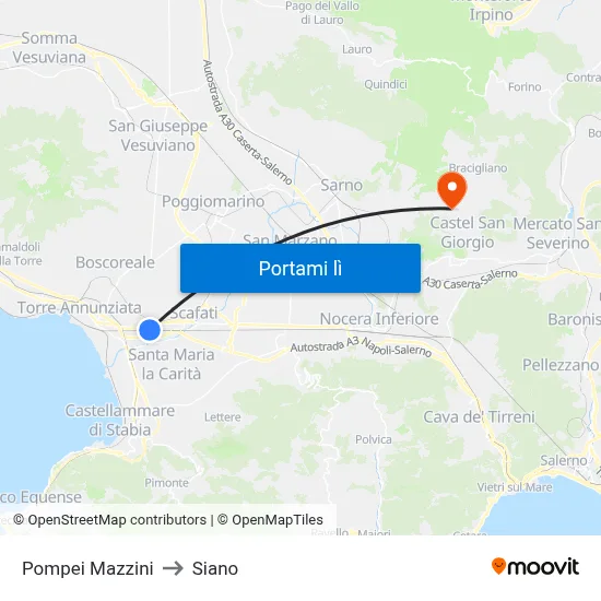 Pompei Mazzini to Siano map