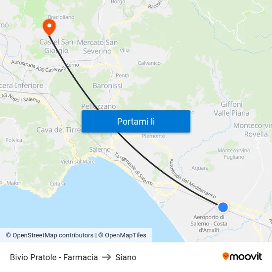 Bivio Pratole - Farmacia to Siano map