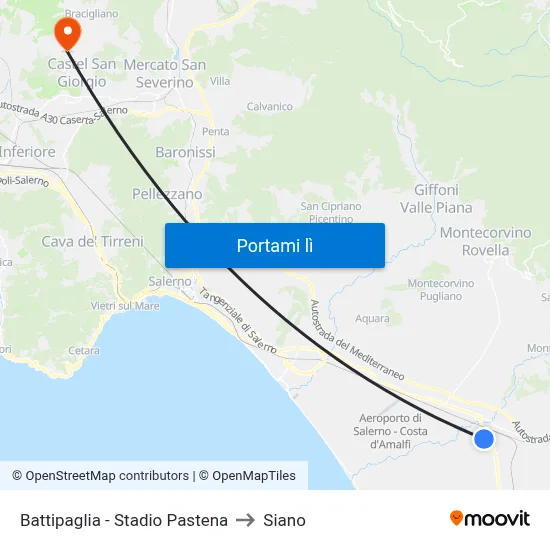 Battipaglia - Stadio Pastena to Siano map