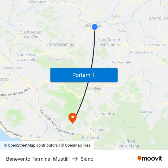 Benevento Terminal Mustilli to Siano map