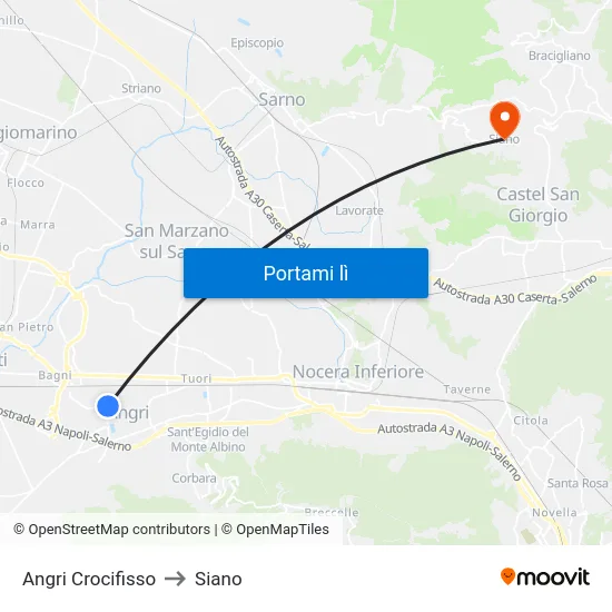 Angri Crocifisso to Siano map
