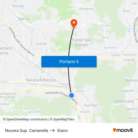 Nocera Sup. Camerelle to Siano map
