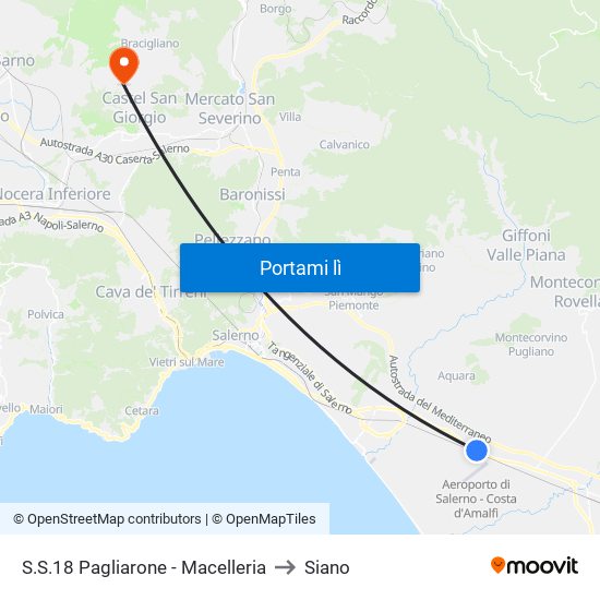 S.S.18 Pagliarone - Macelleria to Siano map