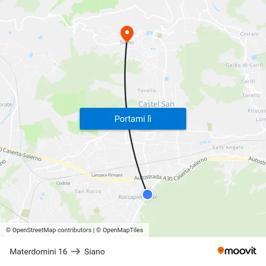 Materdomini 16 to Siano map
