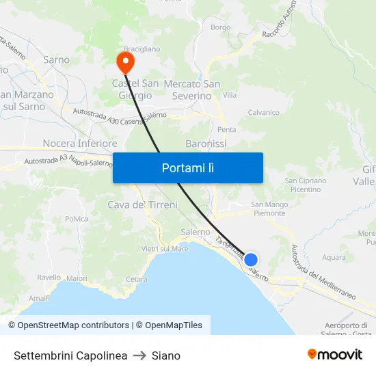 Settembrini Capolinea to Siano map