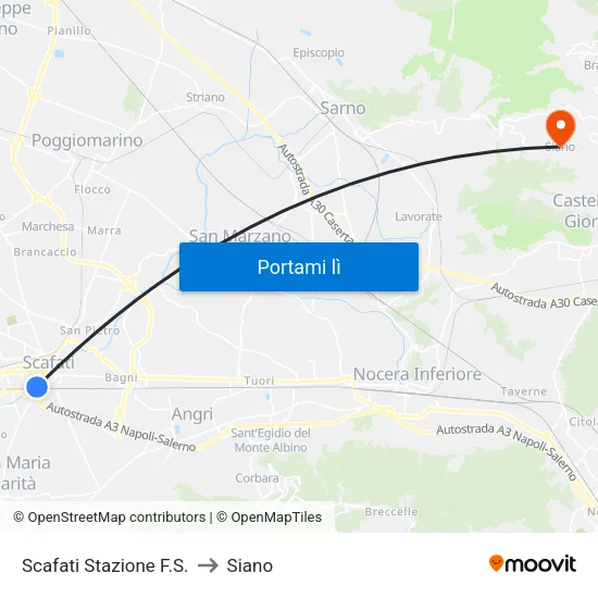 Scafati Stazione F.S. to Siano map