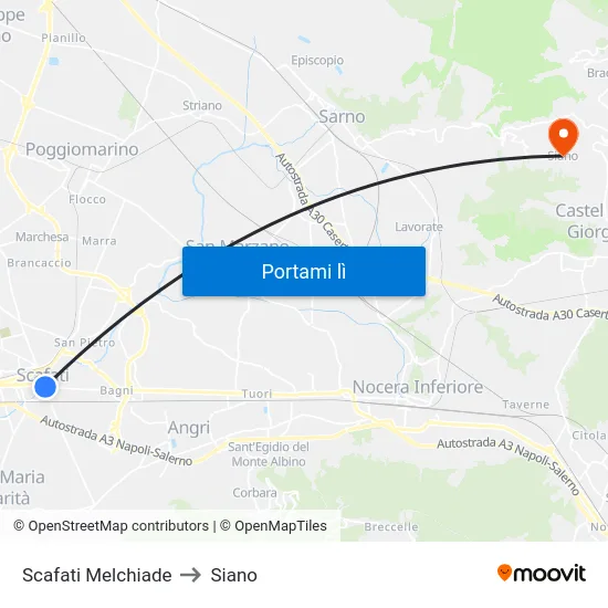 Scafati Melchiade to Siano map