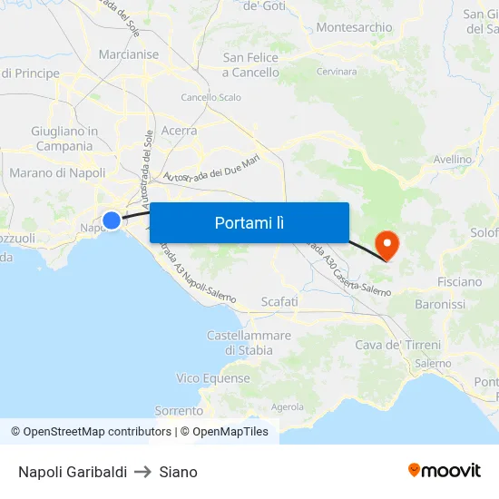Napoli Garibaldi to Siano map