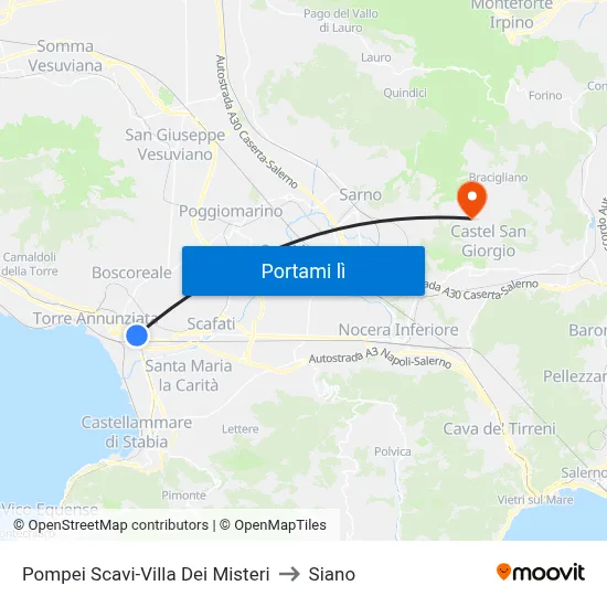 Pompei Scavi-Villa Dei Misteri to Siano map