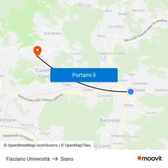 Fisciano Università to Siano map
