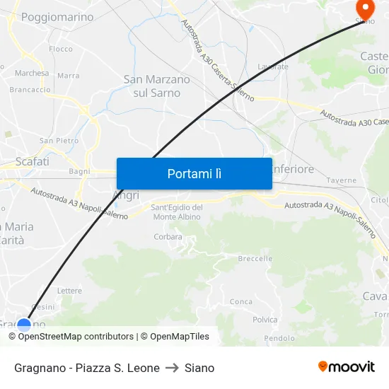 Gragnano - Piazza S. Leone to Siano map