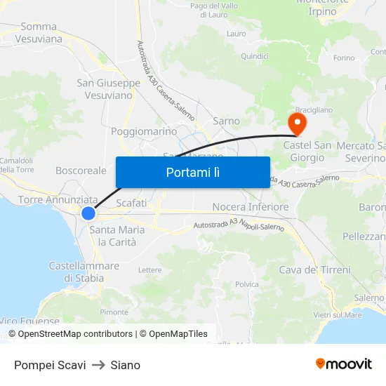 Pompei Scavi to Siano map