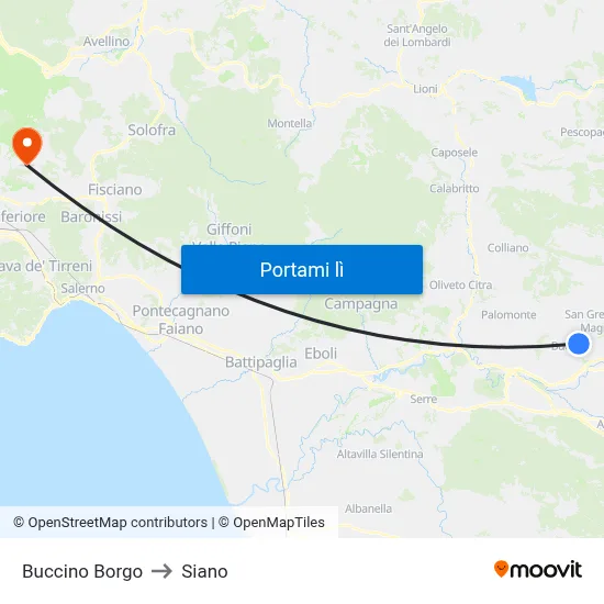 Buccino Borgo to Siano map