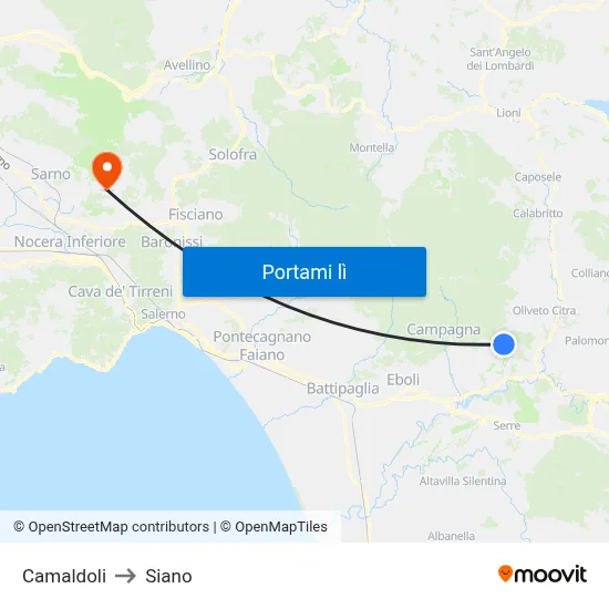 Camaldoli to Siano map