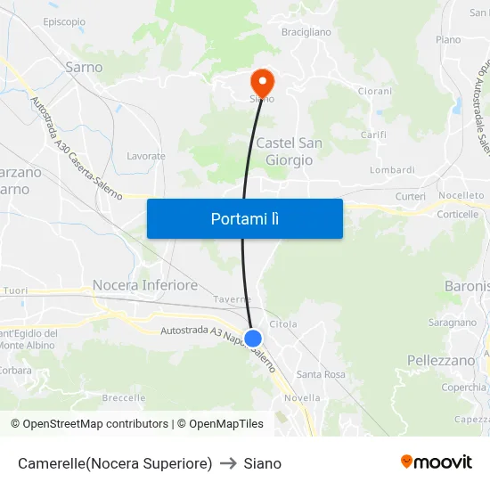 Camerelle(Nocera Superiore) to Siano map