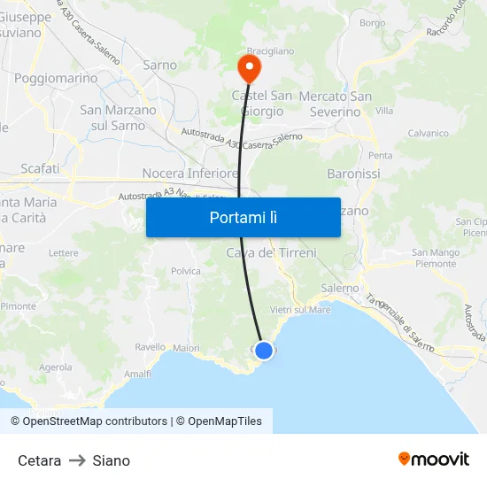 Cetara to Siano map