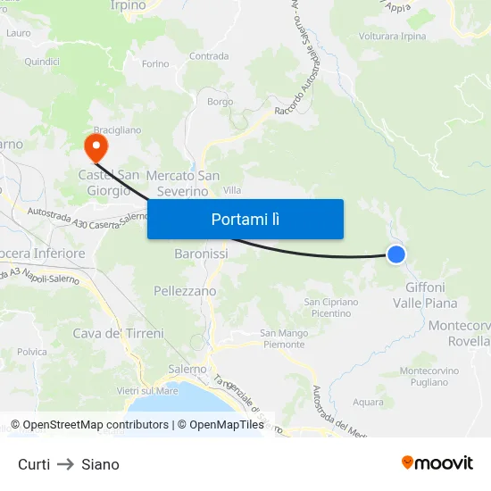 Curti to Siano map