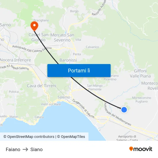 Faiano to Siano map