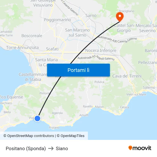 Positano (Sponda) to Siano map