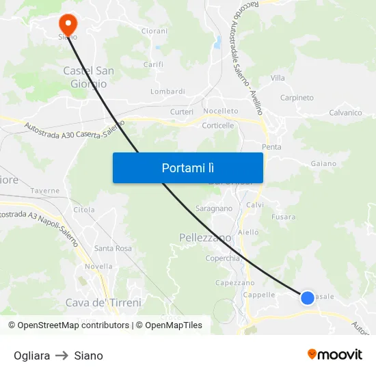 Ogliara to Siano map