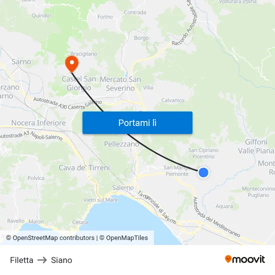Filetta to Siano map