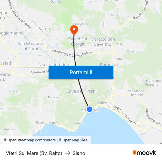 Vietri Sul Mare (Bv. Raito) to Siano map