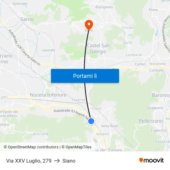 Via XXV Luglio, 279 to Siano map