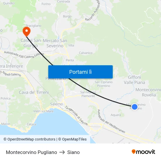 Montecorvino Pugliano to Siano map