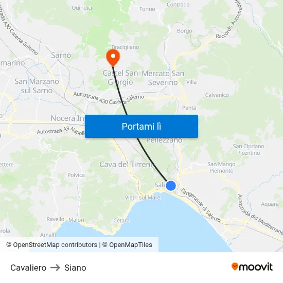 Cavaliero to Siano map