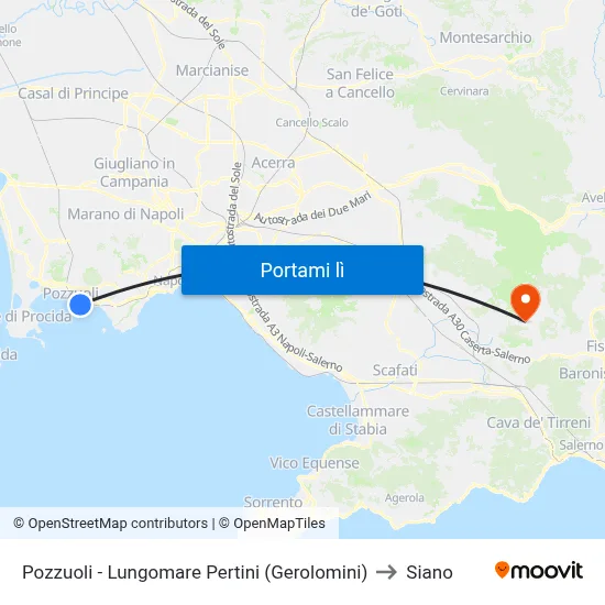 Pozzuoli - Lungomare Pertini (Gerolomini) to Siano map