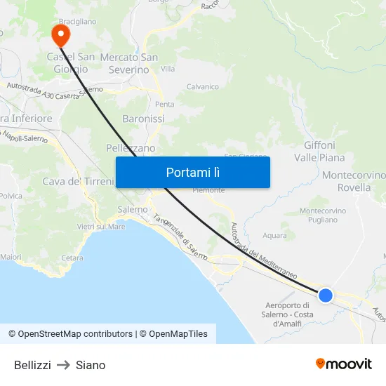 Bellizzi to Siano map