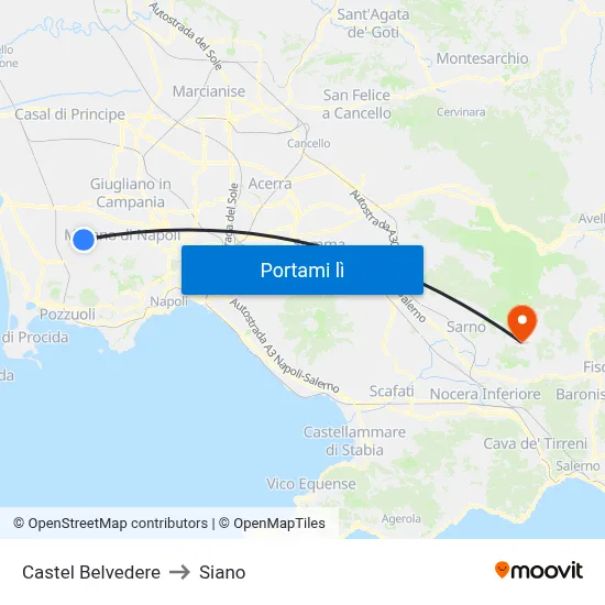 Castel Belvedere to Siano map