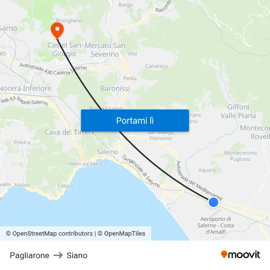 Pagliarone to Siano map