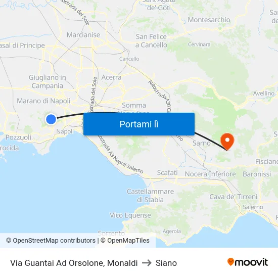 Via Guantai Ad Orsolone, Monaldi to Siano map