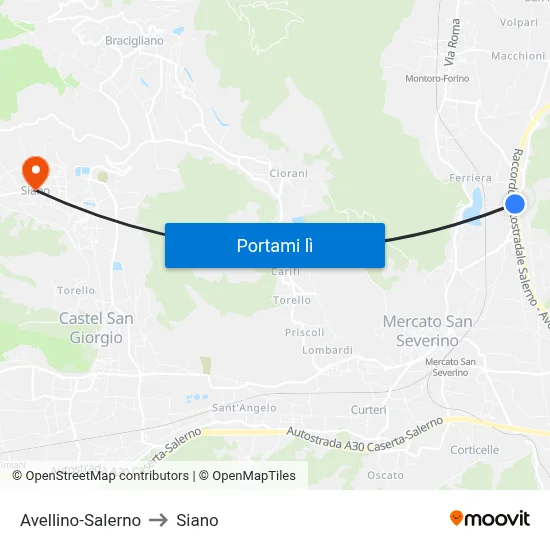 Avellino-Salerno to Siano map