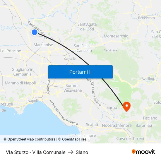 Via Sturzo - Villa Comunale to Siano map