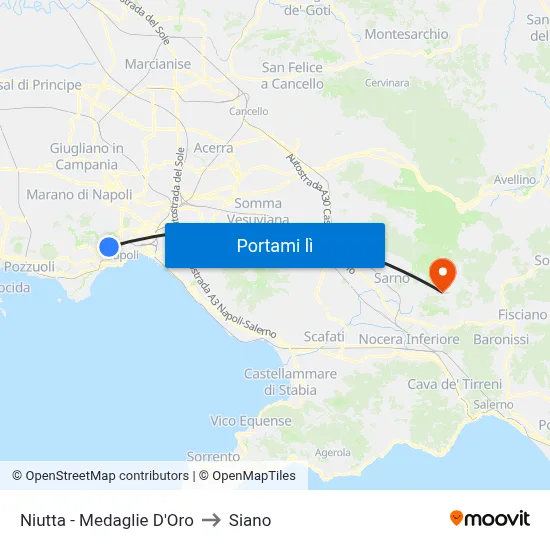 Niutta - Medaglie D'Oro to Siano map