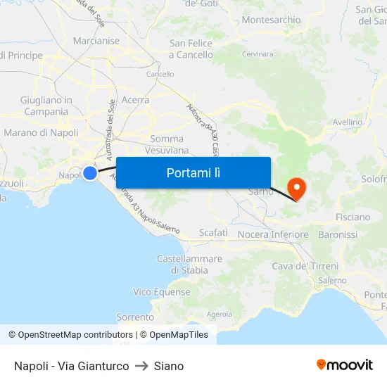 Napoli - Via Gianturco to Siano map
