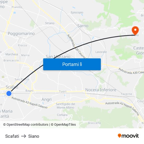 Scafati to Siano map