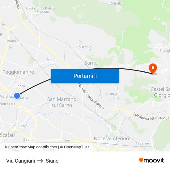 Via Cangiani to Siano map