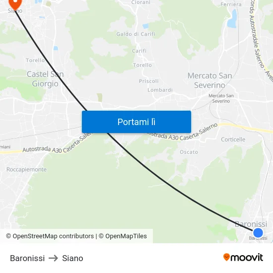 Baronissi to Siano map