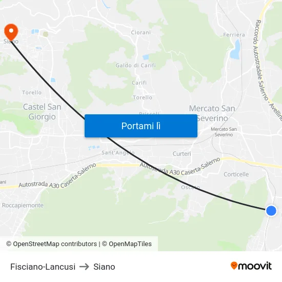Fisciano-Lancusi to Siano map