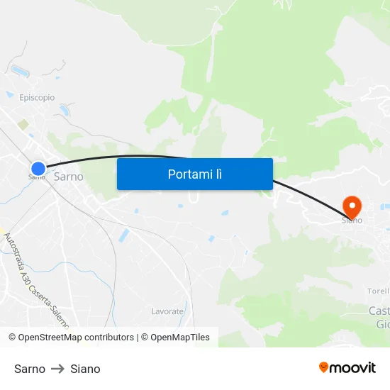 Sarno to Siano map