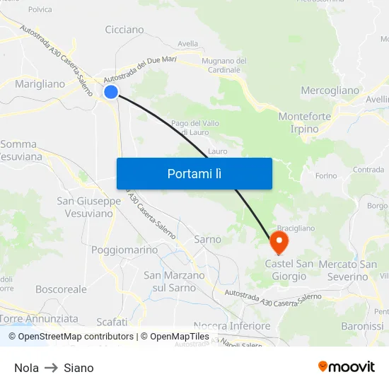 Nola to Siano map