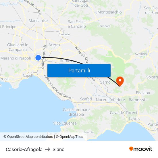 Casoria-Afragola to Siano map
