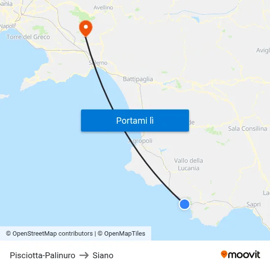 Pisciotta-Palinuro to Siano map